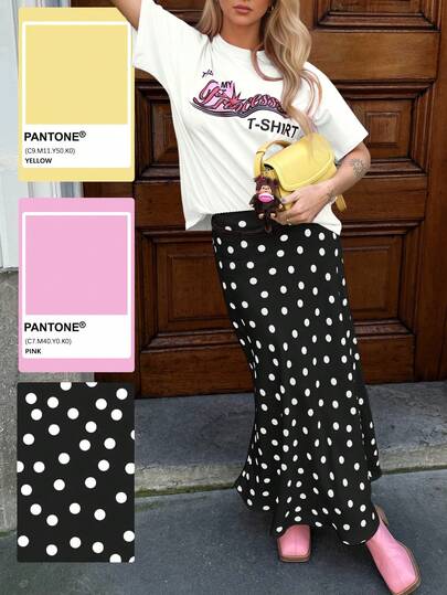 优雅法式波点美人鱼裙摆半身裙，黑色，春季款，女士适用