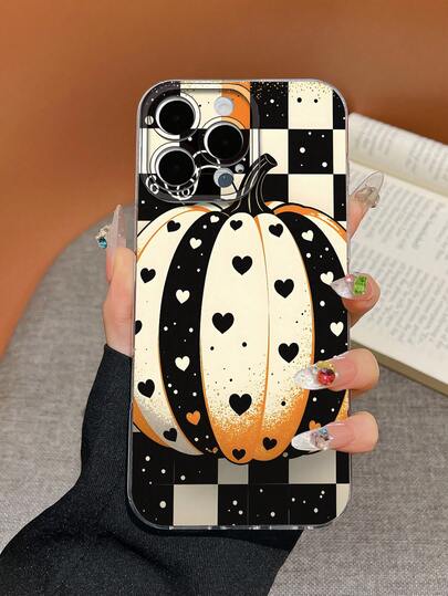 Capa para celular com estampa xadrez de abóbora, personalizada e compatível com iPhone 16 Pro Max. Capa de chiffon compatível com iPhone 15/14 Plus/13/12/11. Capa protetora.