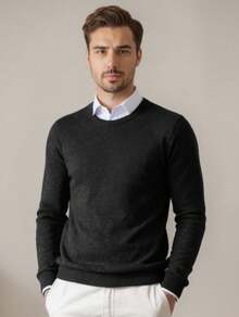 Men's Crew Neck Sweater Soft Casual Sweaters For Men Classic Pullover Sweaters With Ribbing Edge - Black - View 4