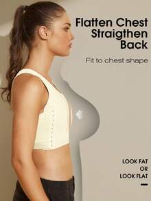1pc Women Chest Binder Microshaping Bra, Flattens Bust, Invisible Side Clasp Sports Bra Chest Wrap Shaping Top - Beige - View 4