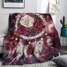 1pc Beautiful Dreamcatcher Pattern Flannel Blanket, Warm, Soft, Lightweight, Machine Washable, Suitable For Sofa, Bed, Travel, Camping, Living Room, Office, Couch, Chair And Bed, All Year Round Use!