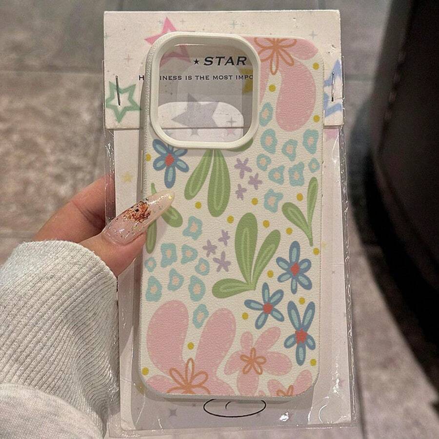 1pc TPU Material Cute Floral Pattern Full Screen Phone Case Compatible With Apple/ Phones - White - View 1
