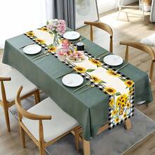 1 Piece Vibrant Sunflower Table Runner - With Black And White Checkered Edges, Made Of Polyester Fabric. Suitable For Daily Family Gatherings, Living Room And Dining Room Decoration. It Has A Rectangular Shape, Perfect For Thanksgiving Or Seasonal Celebrations. A Great Decor Item For Kitchen & Dining Room.