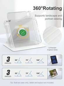 亚克力透明水晶保护壳，兼容带睡眠/唤醒功能的iPad，兼容iPad和平板电脑，360度旋转保护壳，兼容iPad Mini 4/5/6（9.7英寸）和iPad（10.2英寸），iPad Air 4/5/6（10.9英寸），适用于第十代iPad，柔软TPU材质边框，兼容第十代iPad、iPad Pro（11英寸）、iPad Air（11英寸，M2）、iPad Air（13英寸）和iPad Pro（11英寸，M4） - 灰色 - 淺灰色 - 查看 3