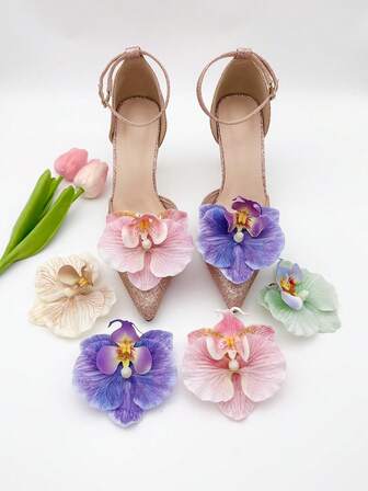 2 件可拆卸仿褶边蝴蝶花仿皮装饰鞋夹，高品质精致配饰