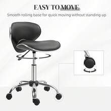 HOMCOM Adjustable Rolling Swivel Beauty Salon Chair, Stool For Spa, Technician - Black - Black - View 5