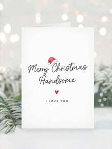 1 张送给丈夫或男朋友的圣诞贺卡 - “圣诞快乐，帅哥”爱情信息 - 带信封的节日贺卡 - 彩色 - 查看 1