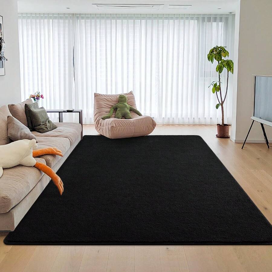 Large Modern Area Rugs For Bedroom, Thickened Memory Foam Indoor Carpets For Living Room, Soft Non Slip Low Pile And Machine Washable Rug - 黑色 - 查看 1