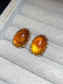 زوج من أقراط معدنية بيضاوية وراتنجية، أقراط إسفين على الطراز الأوروبي للنساء والفتيات، مناسبة للسفر والزفاف والحفلات وأعياد الميلاد والهدايا الميلادية