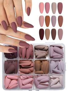 288片（12种混合款式）哑光棕色杏仁形美甲贴纸，亚克力材质，完美杏仁形状，易于佩戴，适合女性日常工作、派对及其他场合的美甲用品 - 棕色 - 查看 3