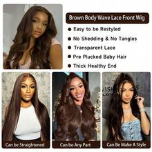 Peruca de renda frontal marrom 4# de 28 polegadas, cabelo humano, 13x6, peruca de renda frontal marrom, cabelo humano, adequada para uso diário em festas