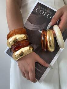 4 chiếc/3 chiếc/2 chiếc Vòng tay Cuff độc đáo, Vòng tay vàng, Vòng tay bản rộng, Vòng tay Chunky lớn, Bộ vòng tay, Vòng tay bản rộng, Phong cách sang trọng và thanh lịch dành cho cô ấy - Vàng - Xem 3