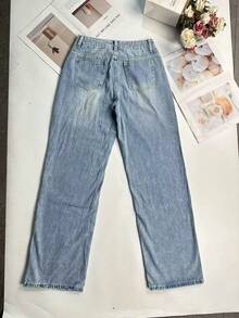Tall Women's Light Blue Washed Low Waist Straight Leg Jeans, Retro Fashionable Loose Casual Pants