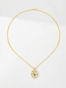 1pc 2025 New Hypoallergenic Copper Inlaid Colorful Green Zirconia Round Priest Pendant Necklace, Suitable For Christmas/Thanksgiving/Mother's Day/Valentine's Day Couples/Friends/Fellow Church Members As Gifts, Catholic First Communion, Daily Festival Wear And Prayer