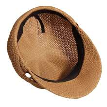 Sombrero octogonal de cuero transpirable con hebilla, sombrero de paja tejido clásico para hombres, sombrero de pintor versátil y casual con protección solar - Caqui - Ver 5