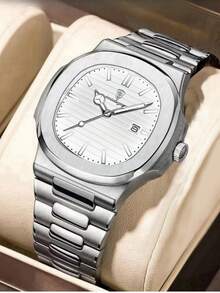 Đồng hồ nam cao cấp bằng thép không gỉ 306 - Kim dạ quang, chống nước 30M, chức năng hiển thị ngày | Phụ kiện công sở cao cấp, thích hợp làm quà tặng Ngày Valentine, Ngày của Cha, sinh nhật hoặc tốt nghiệp. - Bạc - Xem 20