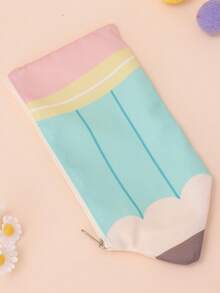 1pc Large Capacity Pencil Pattern Pencil Case, Pencil Shaped Pencil Box/Cartoon Print Pencil Box, Cute Portable Travel Cosmetic Bag, Stationery Pencil Pouch, Miscellaneous Storage Bag, Perfect Back To School Pencil Case, School Supplies, Pencil Bag, Backpack - Multicolor - View 12