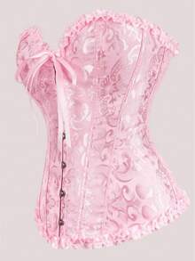 1pc Women's Vintage Corset, Lace Boned Waist Trainer Shapewear, Jacquard Lace-Up Retro Bustier, Suitable For Halloween, Party