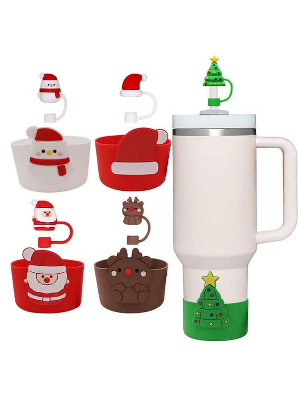 1set Christmas Straw Covers For Cups Reusable Washable Dustproof Durable 10mm Straw Tips And Thermal Insulation Sleeve For Christmas Decorations, Festive Drinkware Accessories, Suitable For Sports Water Bottles,Holiday Gifts