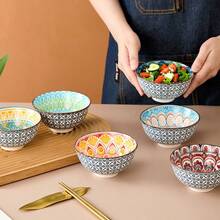 12 pièces Set de bols en céramique bohème, bols à céréales, bols à soupe, bols à salade, vaisselle de cuisine, set de bols colorés - pour céréales, soupe, avoine, crème glacée, salade, pâtes, collations, fruits etc., cadeau de pendaison de crémaillère, cadeau de fête, lave-vaisselle et micro-ondes