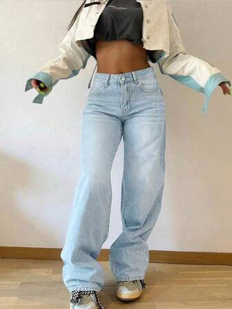 Women Retro Baggy Straight Leg Jeans