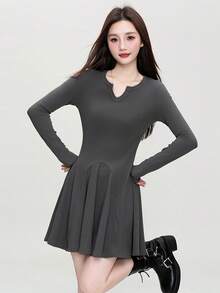 Sexy Long Sleeve Dress, 2025 Autumn Fashion V-Neck Comfortable Versatile Slim Fit Women Short Dress