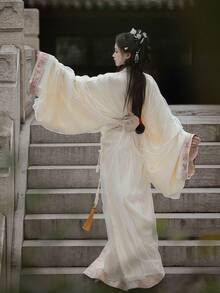 2025 Improved Chinese Traditional Hanfu Dress, 3 Pieces Set, Daily Commute & Travel Photography, Elegant Water Ink Jacquard Skirt - White - View 5