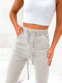 Women's High Stretch Pants, Loose Drawstring Pants, Soft Harem Pants, Comfortable Vacation Wear Suitable For Summer, Winter, Spring And Autumn - Light Grey - View 6