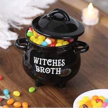 1 Set di stoviglie in ceramica a tema strega, inclusi: ciotola per zuppa a doppia ansa a forma di calderone con coperchio e cucchiaio, tazza da tè di grande capacità dallo stile dark magic, teiera carina a forma di strega, adatto per raduni quotidiani, decorazioni per feste, regalo in stile gotico