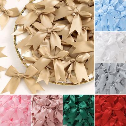50 piezas, 8.5*8.5cm Grandes lazos de cinta de satén con forma de cola de golondrina, cinta de poliéster, para manualidades de ropa, boda, nacimiento, fiesta, embalaje y decoración artesanal