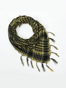 Lpc Fashion Classic Desert Plaid Print Square Headscarf,Arabic Outdoor Sun Protection Windproof Unisex Tassel Shawl Scarf, Abaya Accessories Suitable For Daily And Outing Wear Soft Hijab,Women Veil