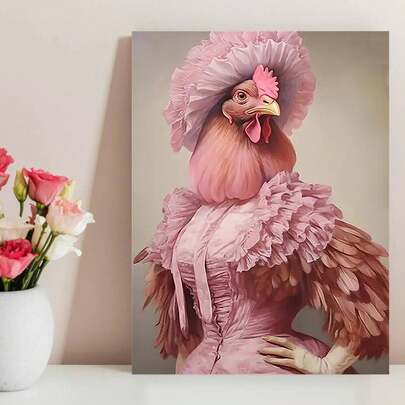 1 pieza Impresión artística en lienzo de la gallina Victoria rosa, decoración del hogar para todas las ocasiones, regalo ideal para Año Nuevo, Día de San Valentín, Acción de Gracias, Pascua, Navidad, decoración de pared estética, decoración de sala de estar, dormitorio, cocina, entrada, baño. Opcional con marco.