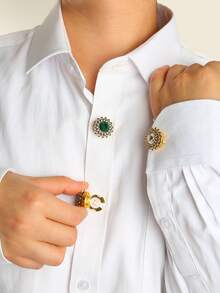 مجموعة من 2 غطاء أزرار أساور القميص، أزرار مرصعة بالراين بطراز باروك لفساتين النساء، صناديق أزرار زخرفية، أزرار أكمام فاخرة للبدلات والملابس الأنيقة بدون خياطة، هدايا للمناسبات