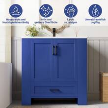 76 x 46 x 78,5 cm Mobile da bagno a terra, mobiletto lavabo, finitura completamente laccata, ripiani a doppia anta, cassetti silenziosi, ripiani su entrambi i lati, lavabo in ceramica integrato, blu