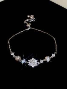 1pc Adjustable Zirconia Flower Bracelet For Women, Lightweight Luxury Elegant Style - Rose Gold - View 7