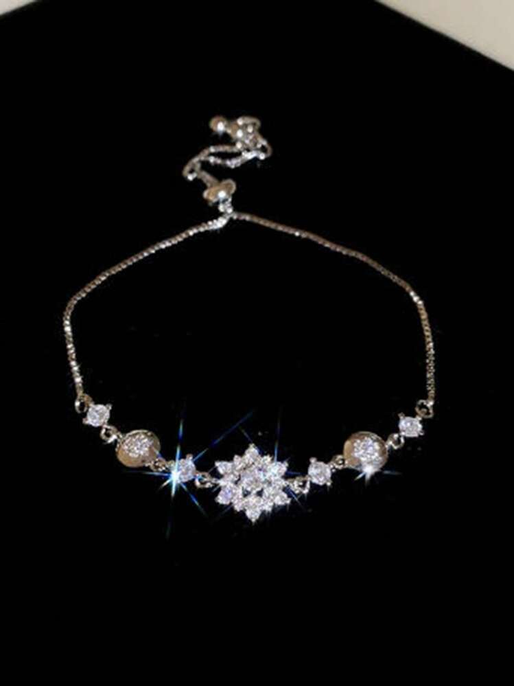 1pc Adjustable Zirconia Flower Bracelet For Women, Lightweight Luxury Elegant Style - Rose Gold - View 7