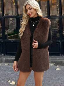 Damen Kunstfell Kurze Weste, Herbst/Winter