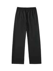 大码男士直筒裤，纯色，宽松，百搭，休闲运动裤，适合春秋季节 - 黑色 - 查看 2