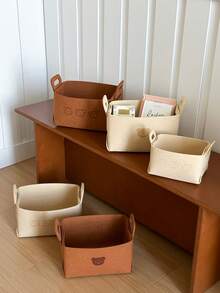 毛毡收纳箱，专为整理爱好者打造，熊主题桌面收纳盒，带多个隔层。让您的工作空间和生活区域保持整洁，非常适合收纳工艺品、科技配件等。极简主义家居装饰的必备之选 - 彩色 - 查看 3