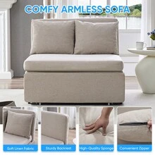 Puremind Full Size Single Sofa Bed, 2 In 1 Convertible Linen 1-Seater Sleeper Sofa Couch With Cushions - Beige - View 5