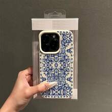 1pc TPU Material Blue Elegant Floral Pattern Full Screen Phone Case Compatible With Apple/ Phones - White - View 3