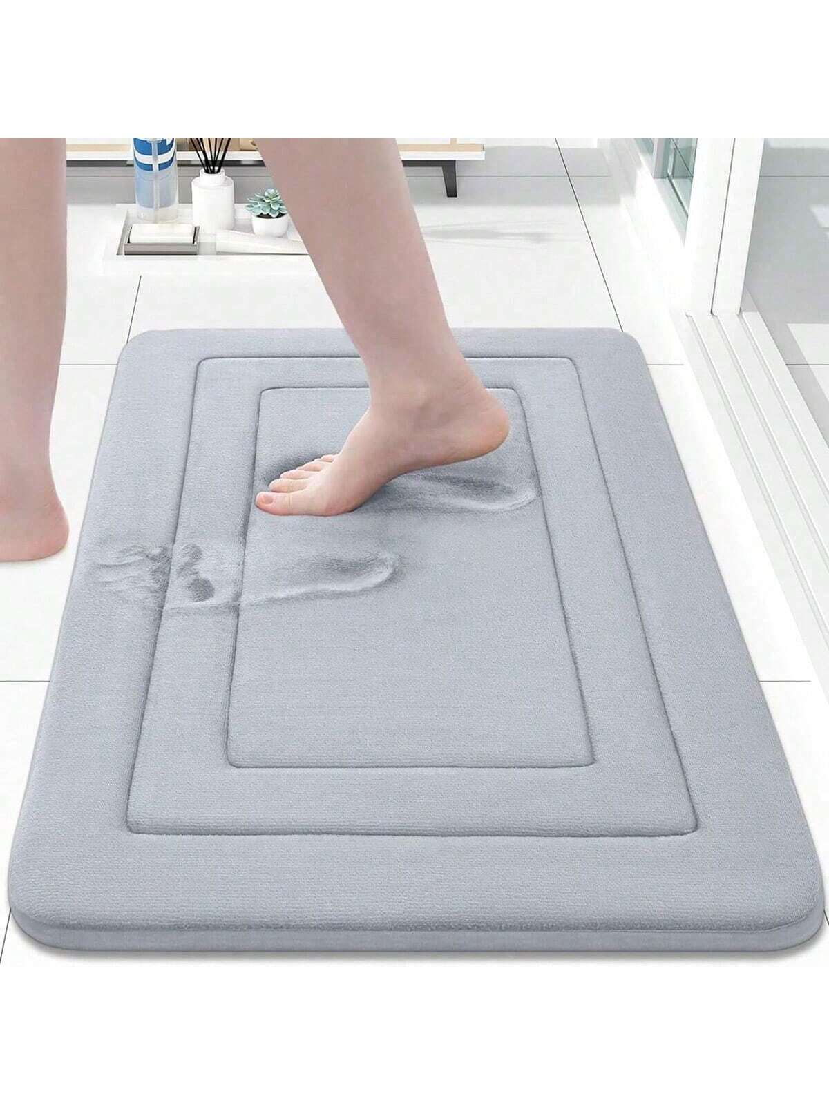 1 pieza Alfombra de baño de espuma viscoelástica de unicolor y de lujo, súper absorbente, de secado rápido y antideslizante, alfombra para dormitorio, alfombra de cocina, absorbente, alfombra suave y antideslizante, 100% poliéster y respaldo de PVC, resistente a la decoloración, disponible en varios colores, adecuada para sala de estar, dormitorio, baño, cocina, fregadero, lavandería, adecuada para decoración de baño, accesorios de baño, dormitorio, temporada de regreso a la escuela
