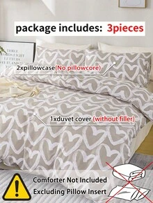 3pcs/Set Heart Pattern Duvet Cover Set(1 Duvet Cover & 2 Pillowcase)Soft And Skin-Friendly Duvet Cover Bedding Set For Home, All Season Bed Sheets Set - Multicolor - View 6