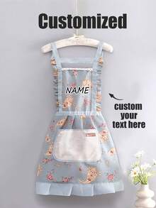 1pc Customized Printed Stylish Apron, Women's Elegant Customized Printed Apron, Waterproof And Stain Resistant, Apron Cute Lace Skirt Apron,Black Stain Resistant Apron,Sleeveless Apron,For Home, Kitchen - Multicolor - View 12