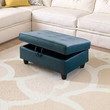 Luxury Peacock Blue Semi-PU Leather 3-Piece Sofa Set With Storage Ottoman - Premium Synthetic Leather Sectional Couch With Solid Wood Frame |[2 Options] Choose Full Set (With 2 Pillows)  Or Ottoman Only - 墨綠色 - 查看 6