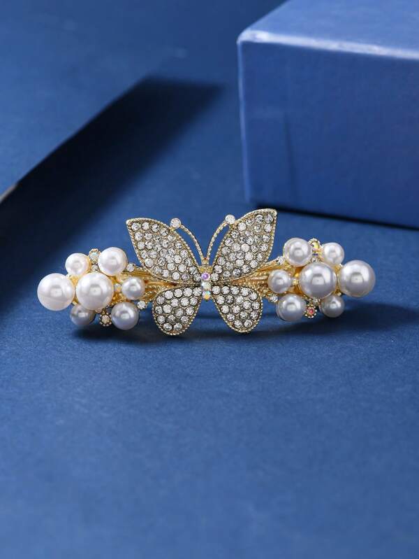 1pc Elegant Faux Pearl Butterfly Design Hair Clip, Suitable For Wedding, Party, And Daily Wear, Claw Clips, Hair Claws, Clips For Hair, Hair Slide, Hair Barrettes, French Clip