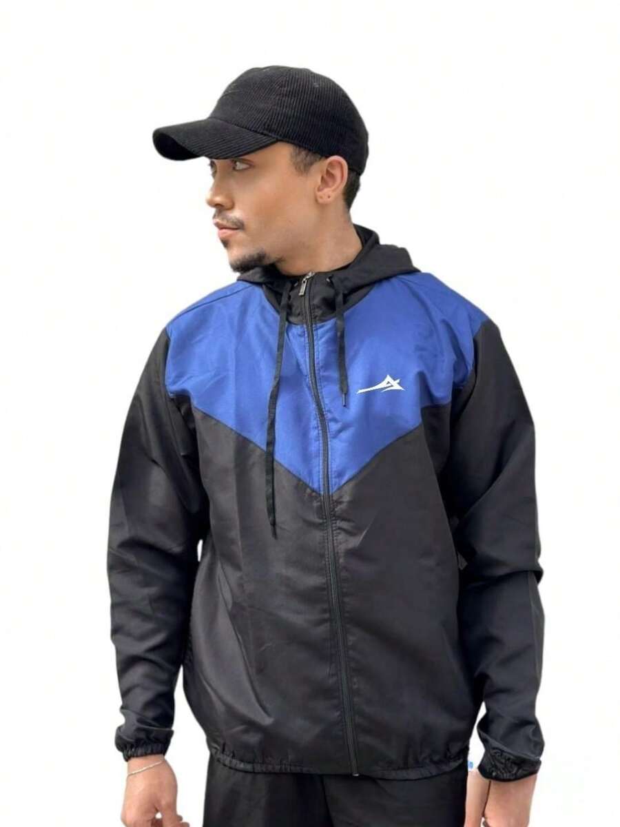 Men's Windbreaker Tactel Plain And Combined/Logo. - 黑色/寶藍色/原木色 - 查看 1