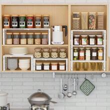 Expandable Spice Rack Kitchen Cabinet Shelf Organizer, Stackable Storage Shelves Racks, Adjustable Counter Shelving For Cabinets, Countertop, Cupboard, Pantry And More3Packs/Black/Large - White + 2 PACKS/WHITE/MEDIUM - View 3