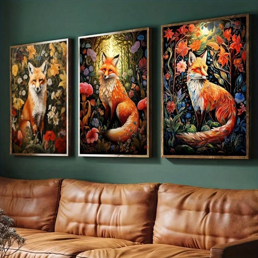 3 件无框威廉莫里斯海报狐狸花森林帆布画印刷复古花卉动物墙画客厅卧室办公室咖啡厅酒吧画廊家居装饰无框 - 彩色 - 查看 1