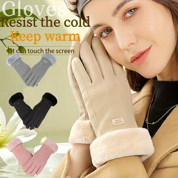 Luvas quentes femininas para atividades ao ar livre, luvas à prova de vento e com ponta grossa, disponíveis em 4 cores, luvas femininas elegantes, adequadas para atividades ao ar livre, luvas com tela sensível ao toque, luvas femininas de inverno com tela sensível ao toque, luvas felpudas, luvas de inverno femininas cinza claro, acessórios de inverno femininos, luvas de esqui de alta qualidade